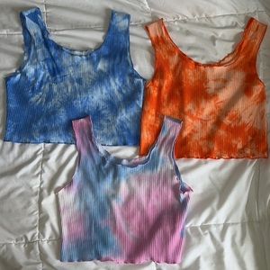 3) ROMWE Tie Dye ripped crop tank tops